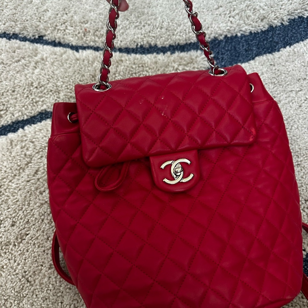 Chanel Scarlet Quilted Backpack